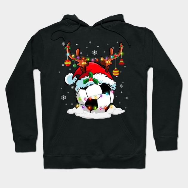 Reindeer Santa Hat Soccer Christmas Lights Xmas Hoodie by Dunnhlpp